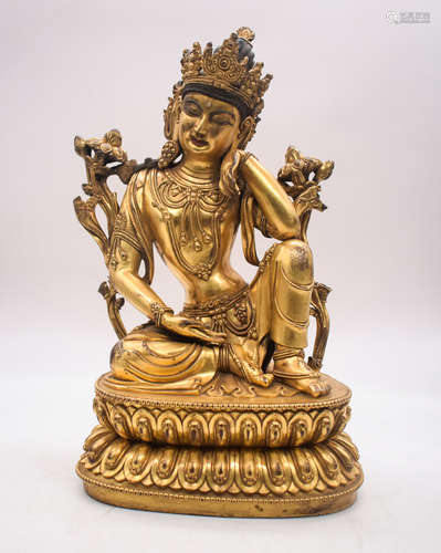 GILT BRONZE CAST AVALOKITESHVARA SEATED FIGURE