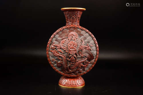 CINNABAR LACQUER AND CARVED 'DRAGON' FLASK
