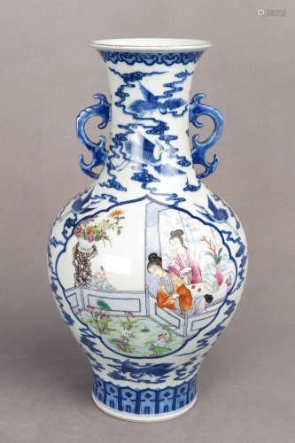BLUE AND WHITE AND FAMILLE ROSE VASE