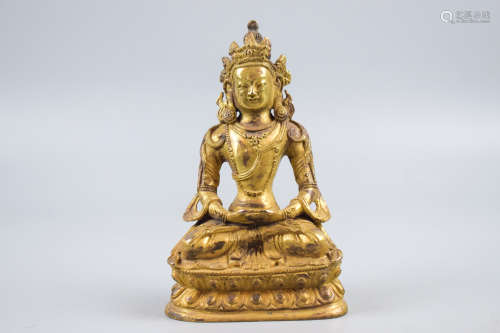 GILT BRONZE CAST AMITABHA SEATED FIGURE