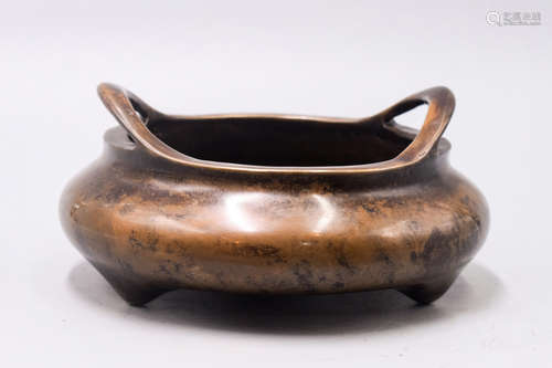 BRONZE CAST TRIPOD CENSER WITH HANDLES