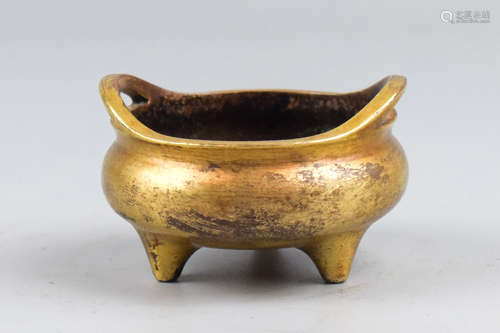 GILT BRONZE TRIPOD CENSER WITH HANDLES