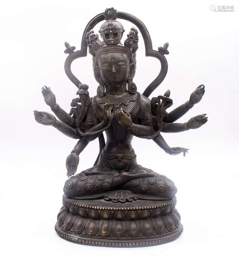 BRONZE CAST EIGHT-ARM AVALOKITESHVARA SEATED FIGURE