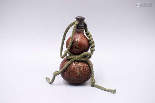 DOUBLE GOURD MOULDED AND CARVED EWER