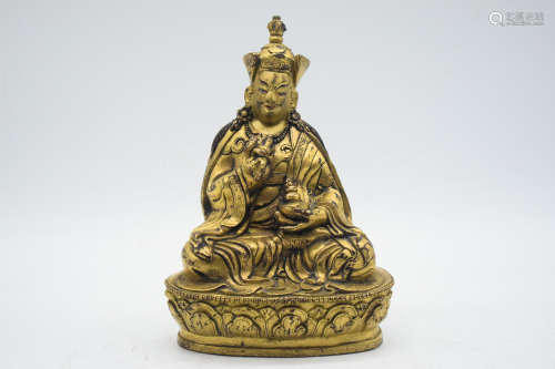 GILT BRONZE CAST 'PADMASAMBHAVA' SEATED FIGURE