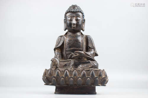 BRONZE CAST GOTAMA BUDDHA SEATED FIGURE