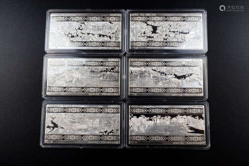 SET OF SIX SILVER PLAQUES