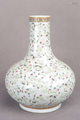 FAMILLE ROSE 'CRANES AND CLOUDS' VASE