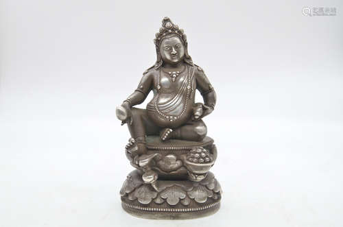 SILVER CAST YELLOW JAMBHALA SEATED FIGURE