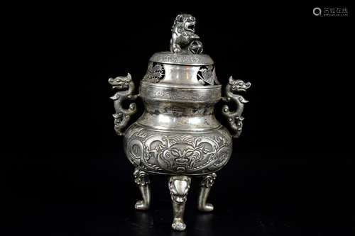 SILVER CAST 'DRAGONS' TRIPOD CENSER