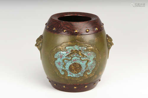 MIXED GLAZED DRUM SHAPED JAR