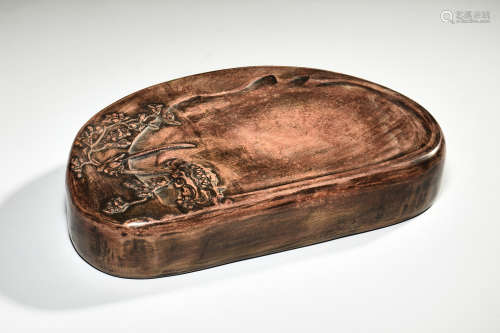 STONE CARVED 'FLOWERS & BIRDS' INKWELL