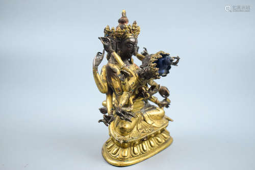 GILT BRONZE CAST TIBETAN YAB-YUM SEATED FIGURE