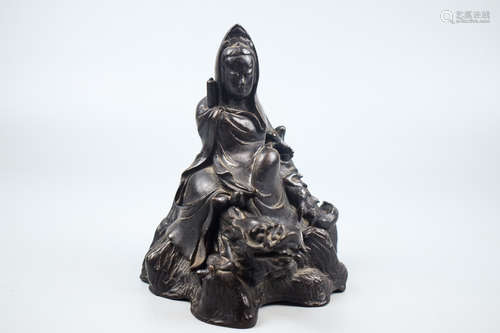 BRONZE CAST GUANYIN SEATED FIGURE