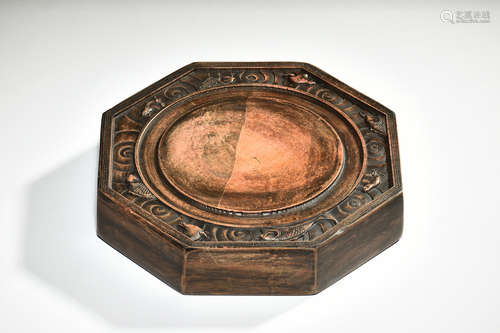 OCTAGONAL CARVED STONE INKWELL