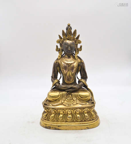 GILT BRONZE CAST AMITABHA SEATED FIGURE