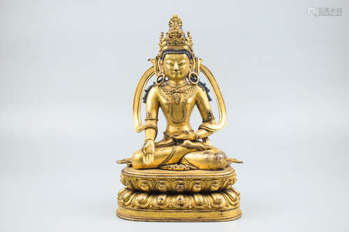 GILT BRONZE AVALOKITESHVARA SEATED FIGURE