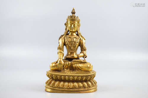 GILT BRONZE CAST AMITABHA SEATED FIGURE