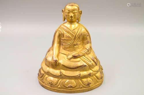 GILT BRONZE CAST GURU SEATED FIGURE