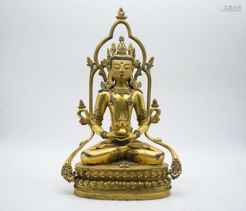 GILT BRONZE AMITAYUS SEATED FIGURE