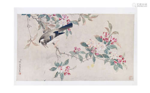 MIU JIAHUI: INK AND COLOR ON PAPER PAINTING 'FLOWERS AND BIRD'