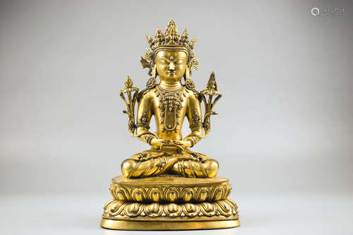 GILT BRONZE CAST BODHISATTVA SEATED FIGURE