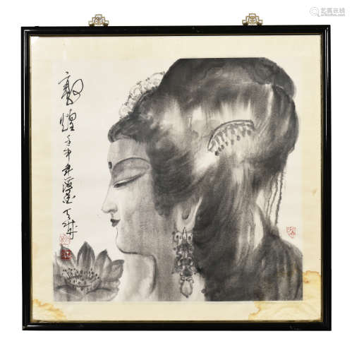 FRAMED DUNHUANG LADY PAINTING