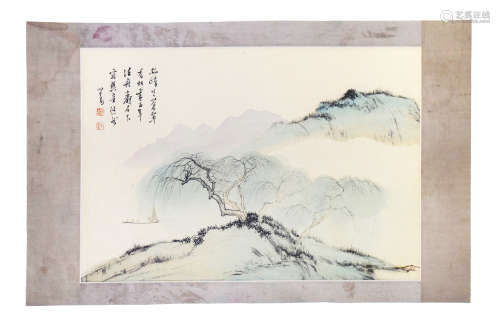 PU XINYU: INK AND COLOR ON PAPER PAINTING 'LANDSCAPE SCENERY'