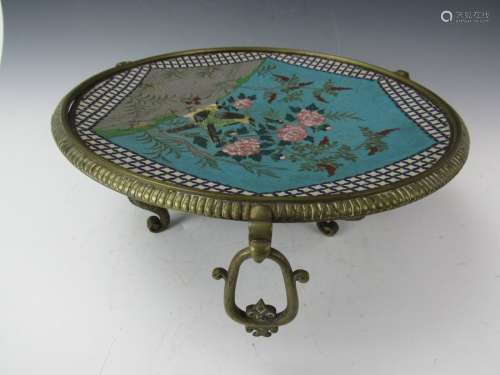 Chinese antique cloisonne enamel tripod plate