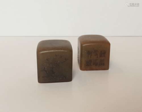 Pair Chinese Carved Tianhuang Seal