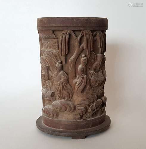 A Chinese Bamboo Carved Brush Pot