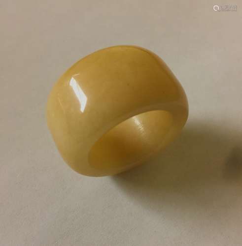 Chinese Carved Yellow Jade Archery Ring