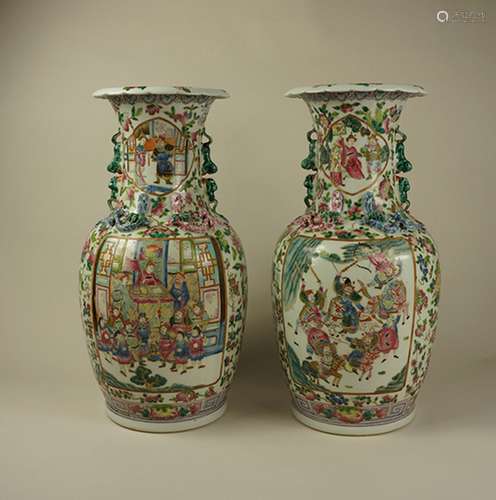 Pair Large Chinese Porcelain Famille Rose Vases