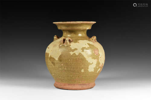 Chinese Tang Glazed Jar with Four Handles