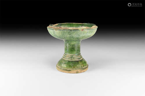 Chinese Ming Green Glazed Lamp on Foot