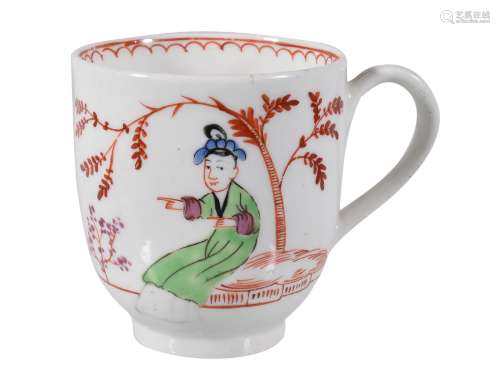 A Worcester polychrome chinoiserie coffee cup, circa 1770, possibly outside decorated and painted
