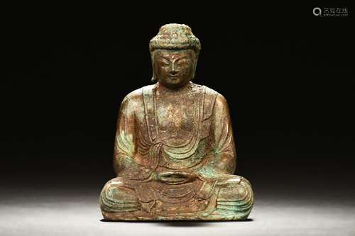 BRONZE CAST SEATED SHAKYAMUNI FIGURE