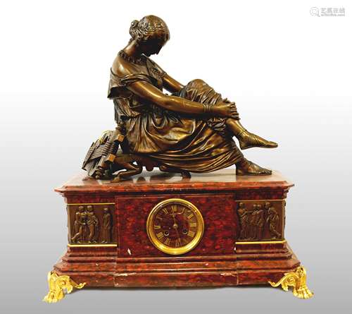 BRONZE AND MARBLE CLOCK SIGNES PRADIER