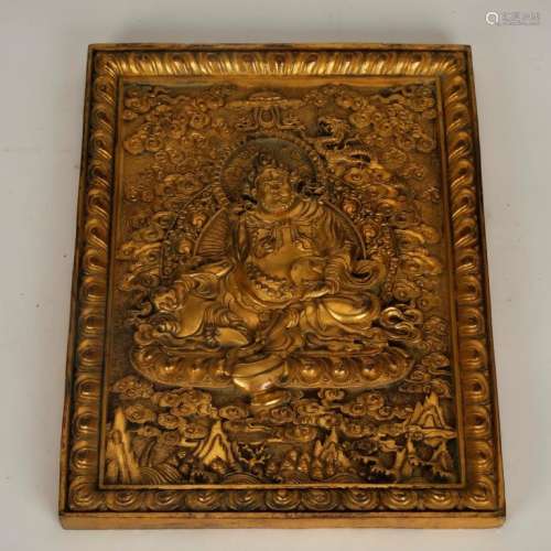 19th Cen Tibetan Gilt Bronze Buddha Plaque