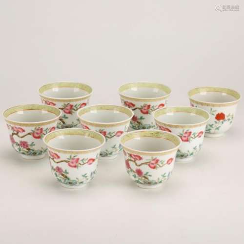 Eight Chinese Famille Rose Porcelain Wine Cups