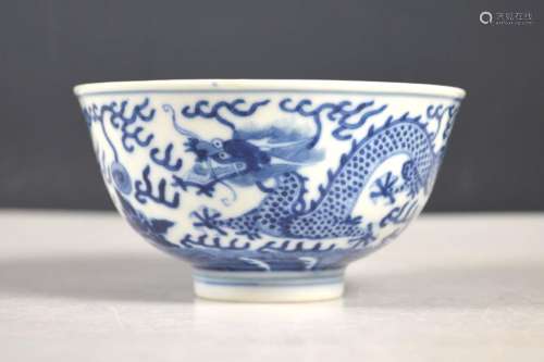 Fine Chinese Qing Blue Dragon Porcelain Bowl
