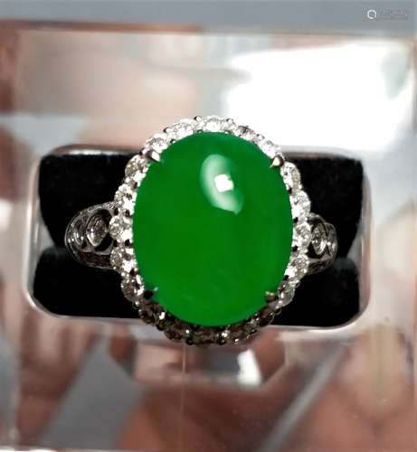 Top Quality Imperial Green Jadeite Diamond Ring