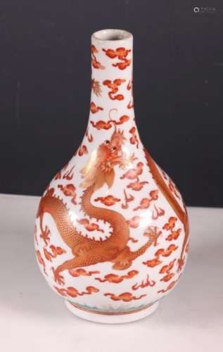 Chinese Qing Iron Red & Gold Dragon Porcelain Vase