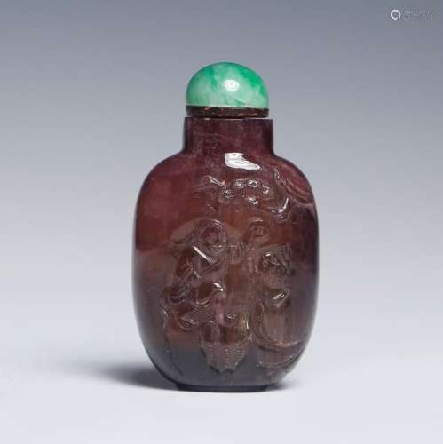 Chinese 19 C Carved Tourmaline Snuff Bottle