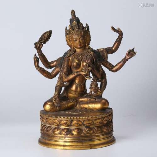 Tibetan Gilt Bronze Guanyin, open Lotus Throne