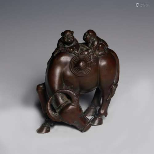 Chinese Bronze Figure 2 Boys & Water Buffalo