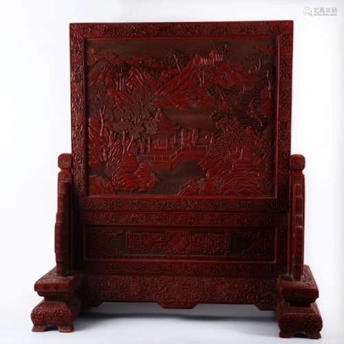Lg Chinese 19 C Cinnabar Lacquer Table Screen