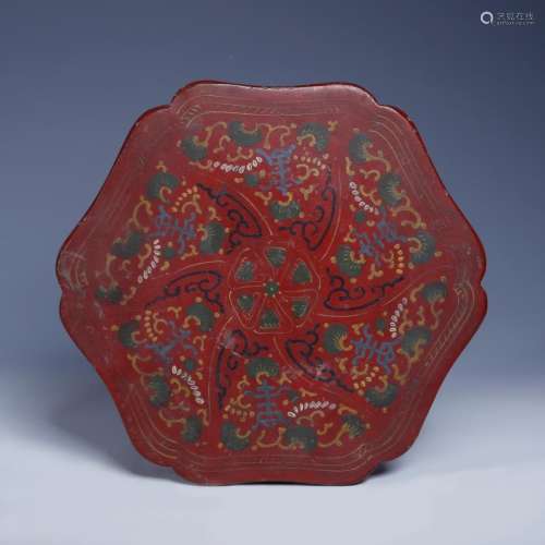 Chinese Hexagonal Lacquered Round Box & Cover