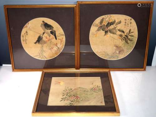 Two Chinese Fan Paintings on Silk; 1 Album Page