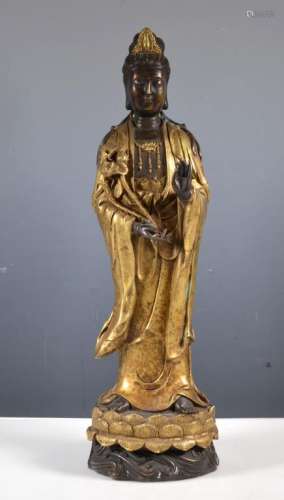 Chinese Patinated Bronze Standing Guanyin